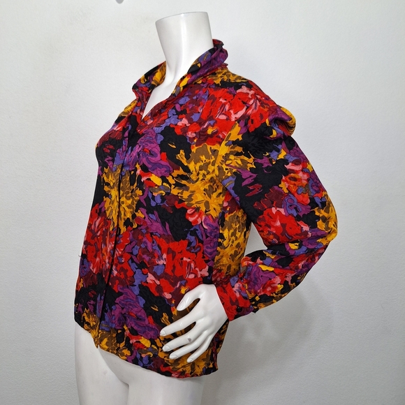 Carlisle Rare 90’s Vintage Multicolor 100% Silk Floral Cottagecore Blouse Size M - Picture 10 of 15